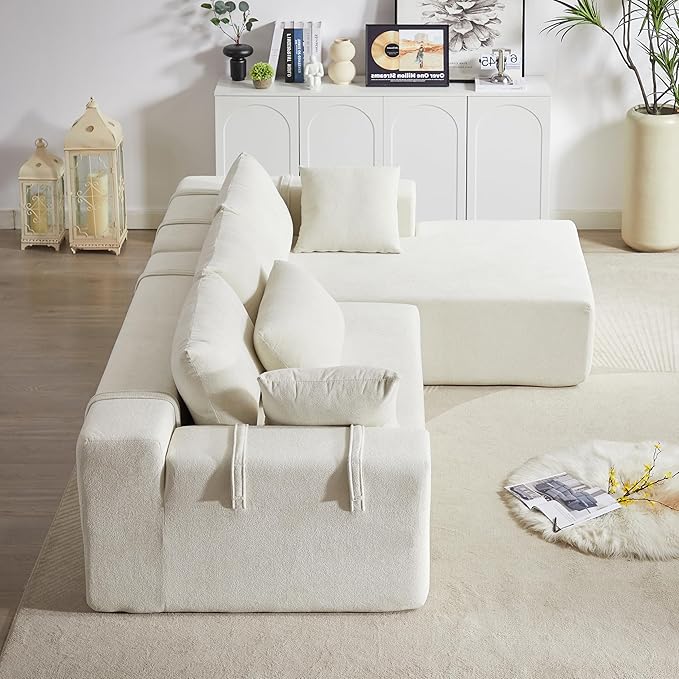 108 Modular Sofa Couch Convertible Sectional Sofa for Living Room Bedroom Modern Chenille Upholstered Sectional Sofa Couch Set L-Shaped Couches with 6 Pillows for Home Office Beige(Right Chaise)