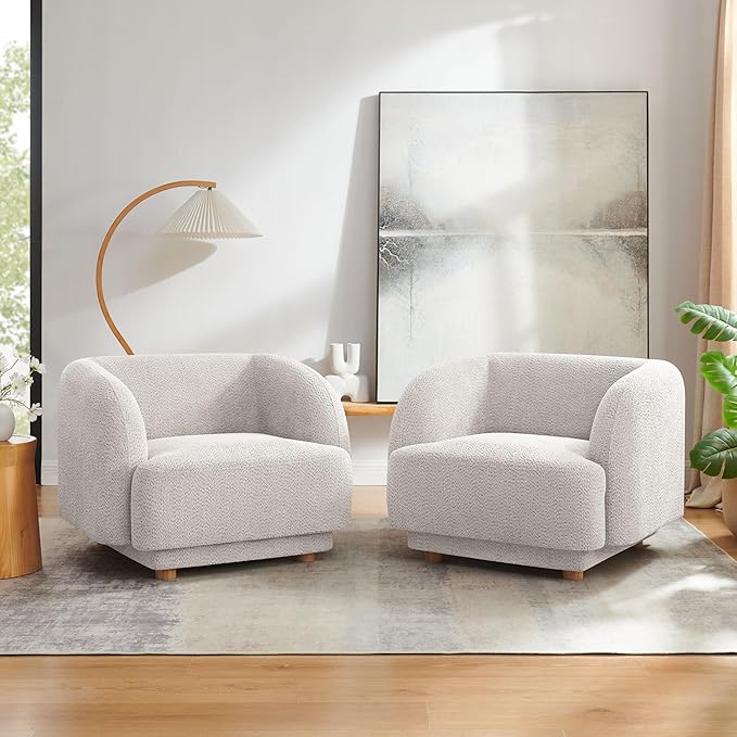 VANOMi Oversized Living Room Chair Modern Comfy Accent Barrel Chairs Single Sofa Chair with Wood Legs Upholstered Armchair for Bedroom Office Waiting Room (Camel)