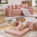 82'' Convertible Sofa Bed 2-in-1 Boneless Sleeper Sofa with Cup Holder &amp Pocket Corduroy Loveseat Sleeper Couch with 5 Pillows Pull Out Couch for Living Room Bedroom No Assembly (Pink)