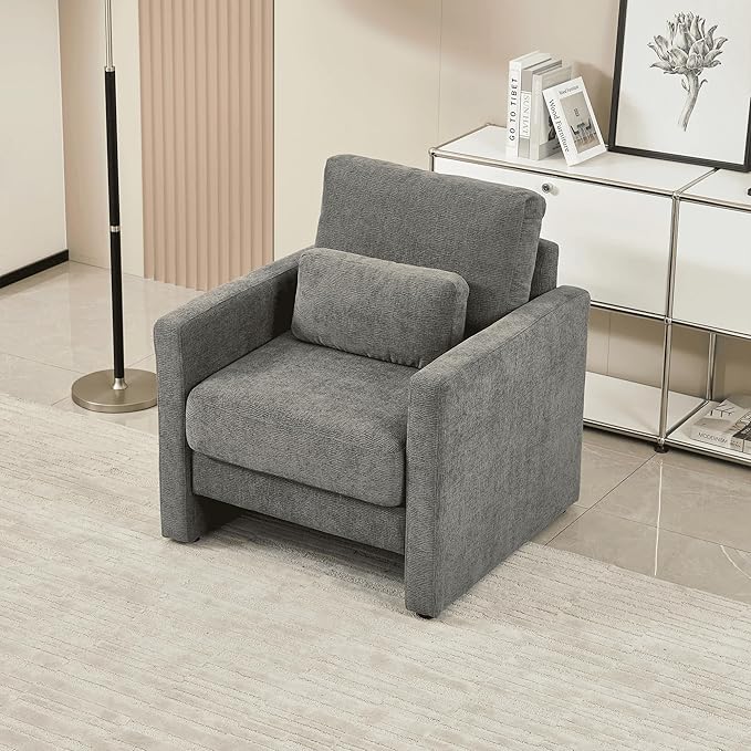 Modern Accent Chair Chenille Upholstery Armchair - Modern Style Solid Wood Frame - Ideal for Living Room Bedroom Office