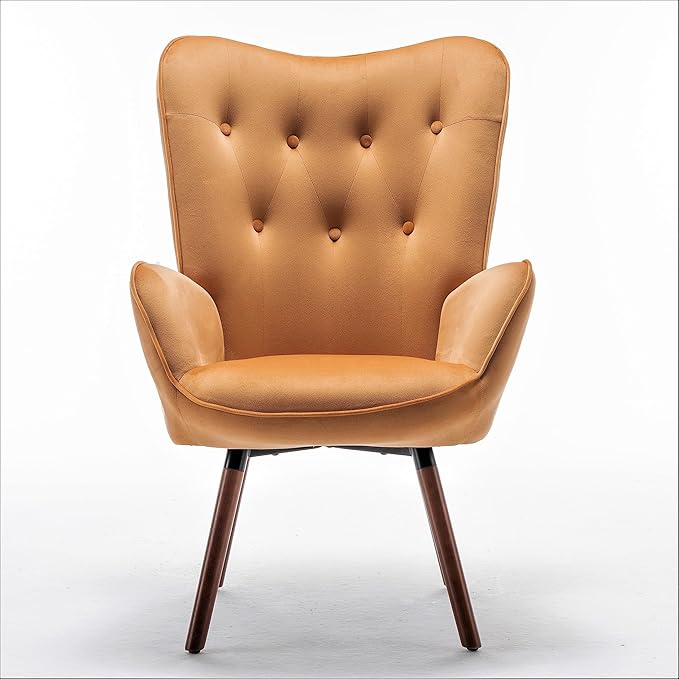 Chic Accent Arm Chairs for Living Room Bedroom or Home Office Button-Tufted Midcentury Armchair with Wingback Design and Splayed Legs Mustard Yellow