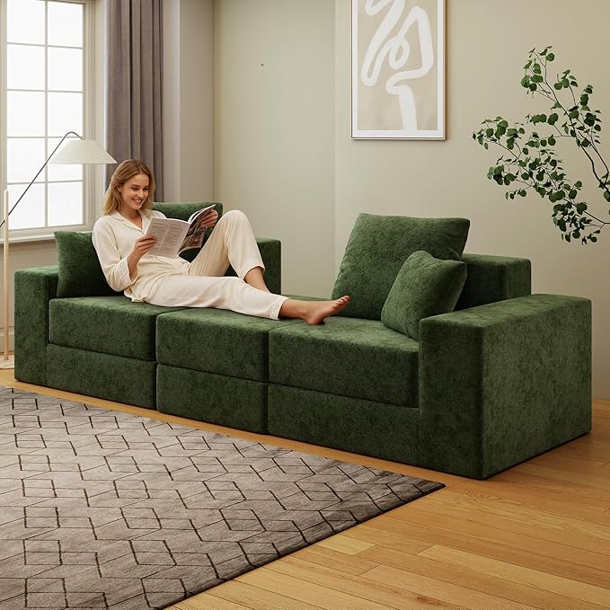 Cloud Modular Sectional Sofa Comfy Boneless Couch for Living Room Modern L-Shaped Couch with Reversible Chaise Customizable Sleeper Sofa with Non Slip No Assembly &amp Deep Seat Green