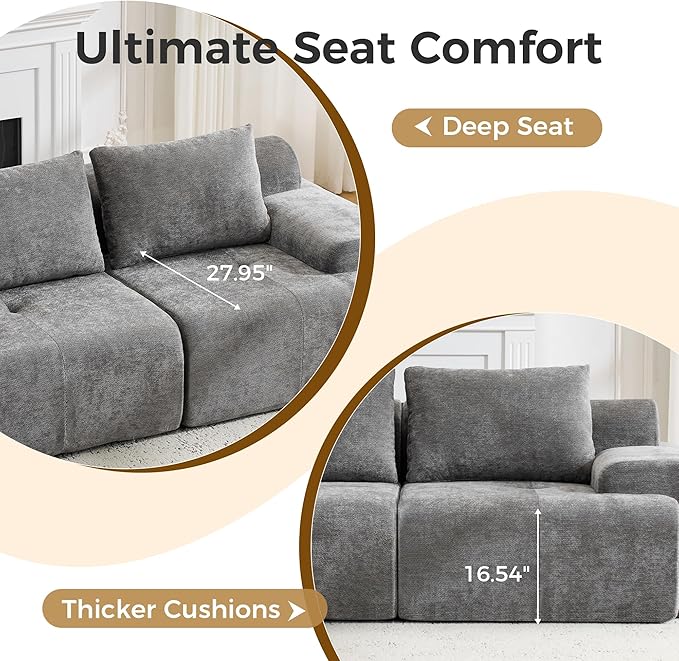 Modular Sectional Sofa Chenille Upholstered Boneless Couch Modern Deep Seat Cloud Sectional Couches for Living Room 85 Loveseat Apartment Sofa No Assembly Grey