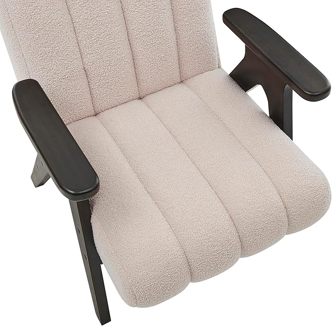 Roundhill Furniture Rella Modern Teddy Sherpa Accent Chair with Espresso Wood Frame Beige