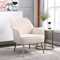 Modern Mid Century Chair Velvet Sherpa Armchair for Living Room Bedroom Office Easy Assemble(Beige)
