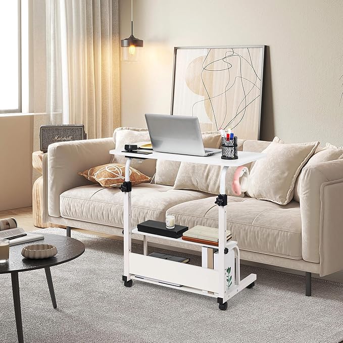 Standing Desk Small Computer DeskSmall Desk for BedroomCorner Desk for Small SpaceSmall Office Desk Adjustable DeskMini Desk Stand Up Desk Laptop DeskPortable Rolling Desk 31.5 Inch White C