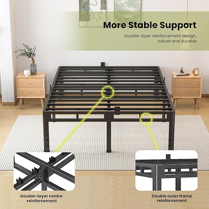 NKZ King Size Bed Frame 20 Inch Metal Bed Frame &amp Box Spring 2 in 1 Platform with Round Corner Legs 4000lbs Weight Capacity Reinforced Metal Frame Headboard Hole Noise-Free Easy Assembly