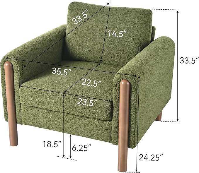 Oversized Accent Chair Upholstered Living Room Chairs Single Sofa Chair with Walnut Legs Curved handrail Green