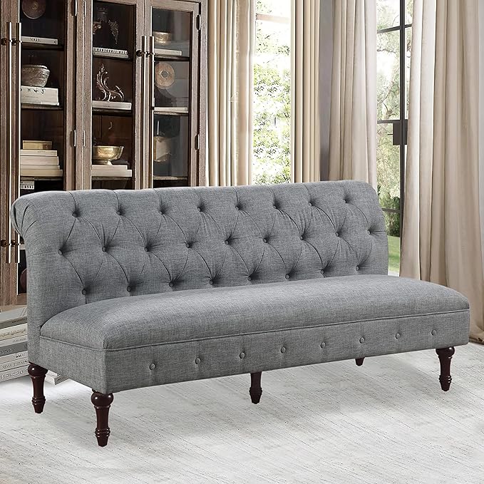 Rosevera Larkin Upholstered Tufted Fine Polyester Chair Loveseat Sofa Bench with Armless Design Easy Assembly for Living Room Bedroom Grey