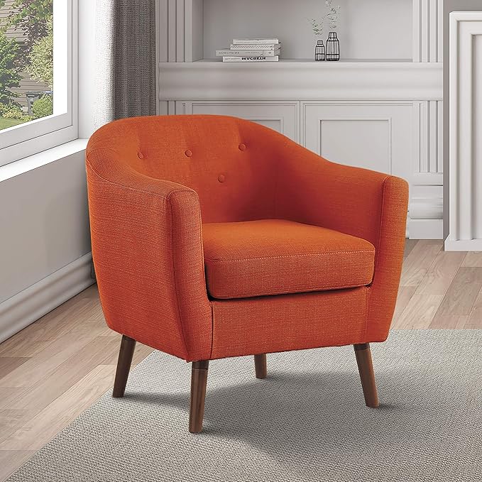 Homelegance Lucille Modern Accent Chair Upholstered Reading Chair with Button-Tufted Back Sloped Arms Removable Seat Cushion Cover and Espresso Wood Legs for Living Room Bedroom or Office Orange