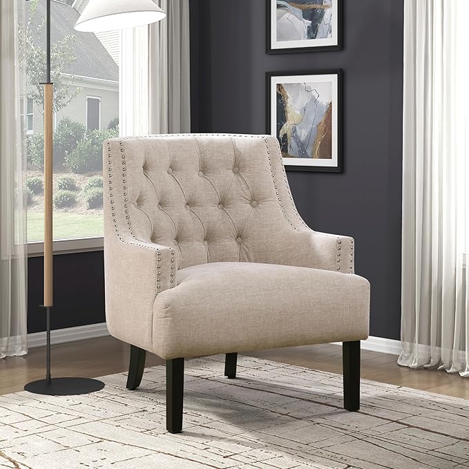Modern Traditional Accent Chair Chenille Upholstery Button-Tufted Solid Wood 1pc Living Room Furniture