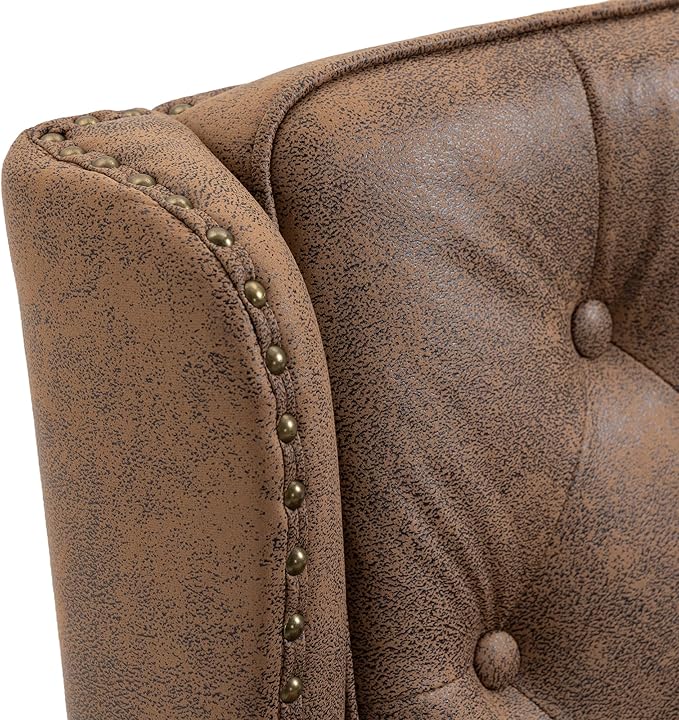 Bellemave Mid Century Wingback Chair PU Leather Button Tufted Upholstered Accent Armchair with Wood Legs Modern Living Room Chairs with High Back Leisure Single Sofa Chair for BedroomClub（Coffee）