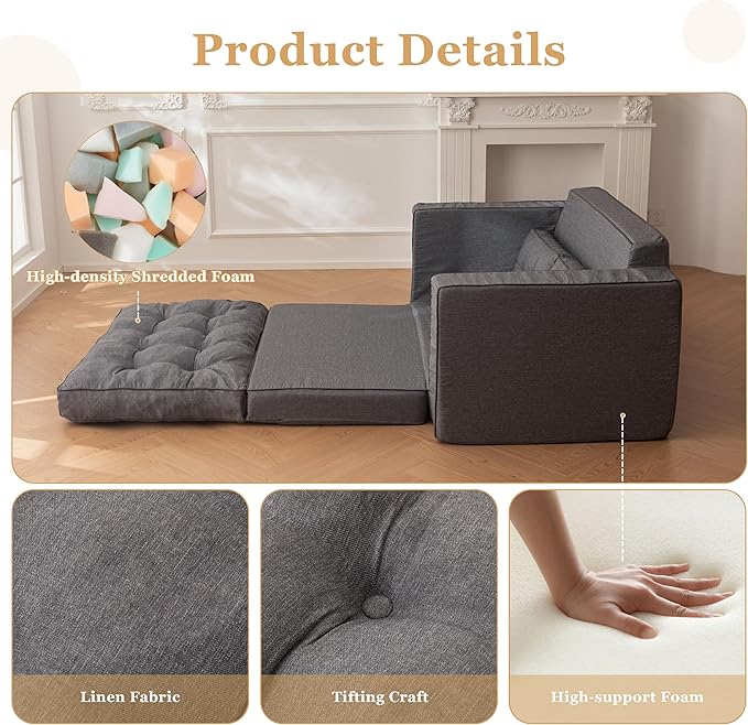 YOSHOOT Loveseat Sleeper Sofa55 Convertible Sofa Bed Couch Futon Couches for Living Room3-in-1 Pull Out Floor Couch with Reclining Backrest and Pillows