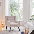 Yaheetech Accent Chair Modern Button Tufted Armchair Linen Fabric Sofa Chairs for Living Room Bedroom Mid-Century Comfy Reading Chair Beige