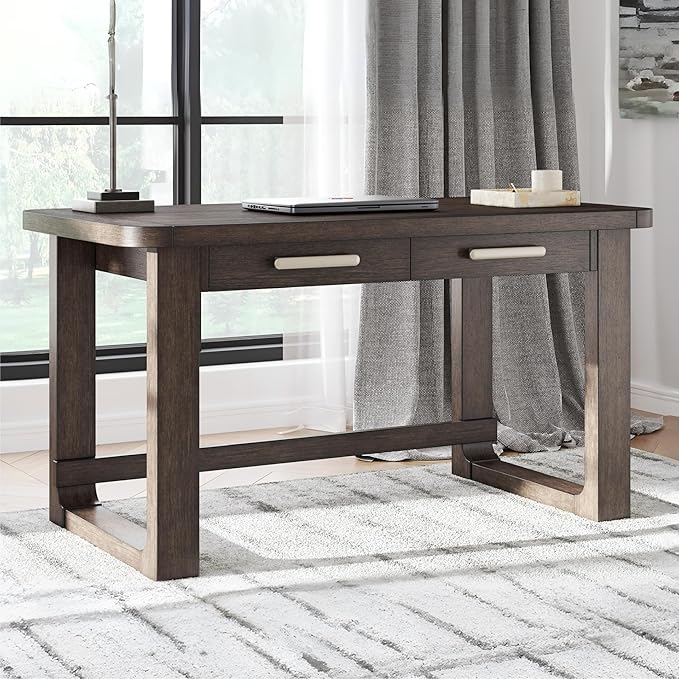 Signature Design by Ashley Breckington Contemporary 56 Home Office Computer Desk with 2 Drawers and Wire Management Dark Brown