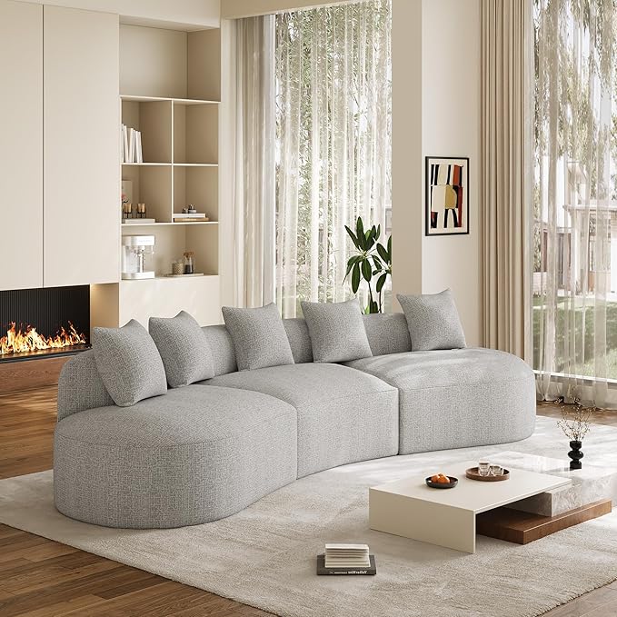 134 Curved Modular Sectional Sofa for Living Room Modern Chenille Oversized Cloud Couch Plush Luxury 6-Seater Extra Deep Seat Boucle Boneless Sofa No Assembly Required Grey