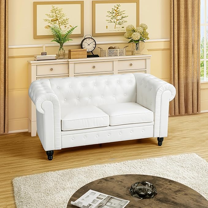 Naomi Home Emery Loveseat Off White - Compact Tufted Sophistication