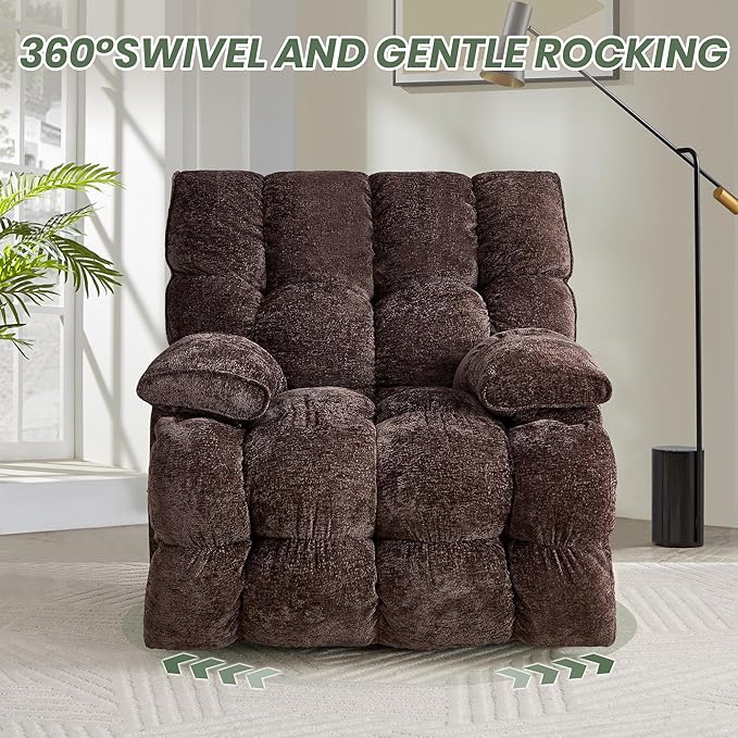 Oversized Rocker Recliner Chair 42” Power Swivel Recliner for Living Room Overstuffed Extra Wide Rocking Recliners with Breathable Soft Fabric Up to 400lbs(Manual Brown)
