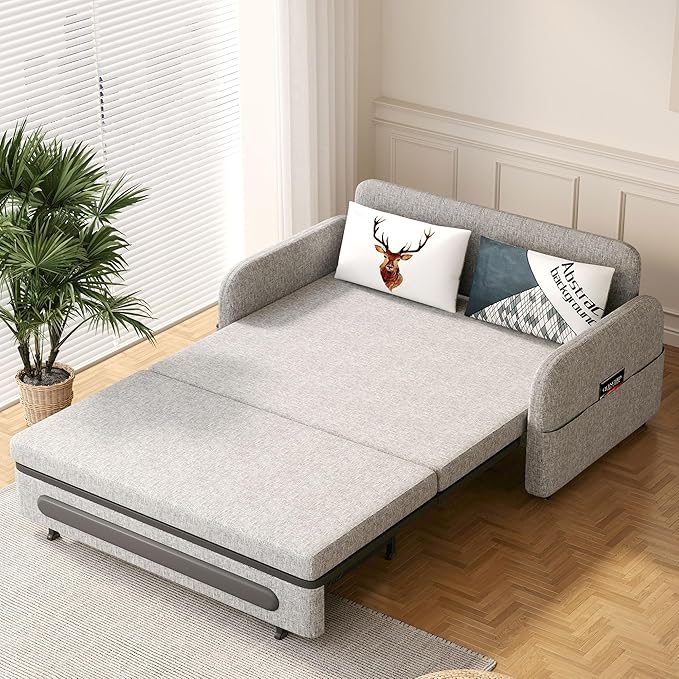 Pull-Out Sofa Bed - Versatile Futon Sleeper Couch for Living Room and Small Spaces(34.25 D x 59.84 W x 37.4 H)- Gray/White RV Lounge (61.61 Gray)