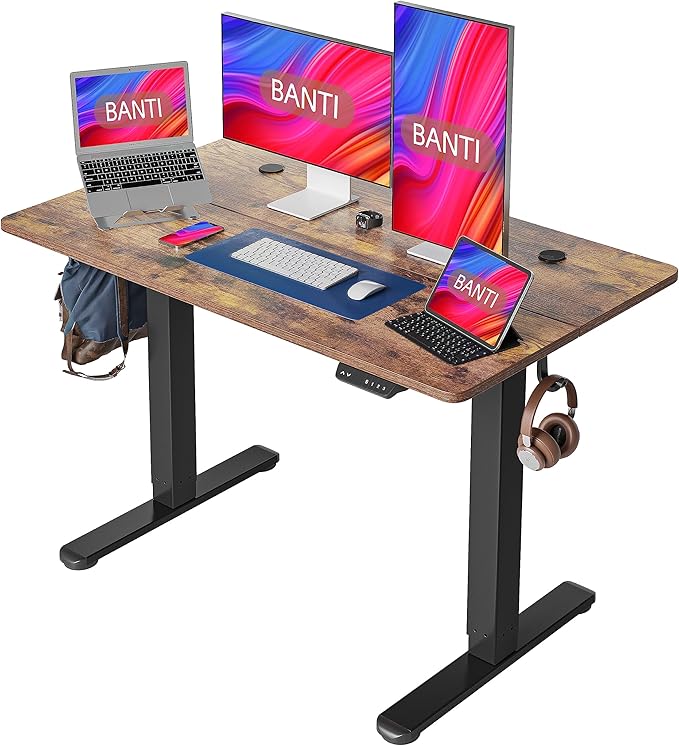 BANTI 40'' Electric Height Adjustable Standing DeskSit Stand up DeskErgonomic Sit-Stand Desk for Home OfficeRustic Brown Top