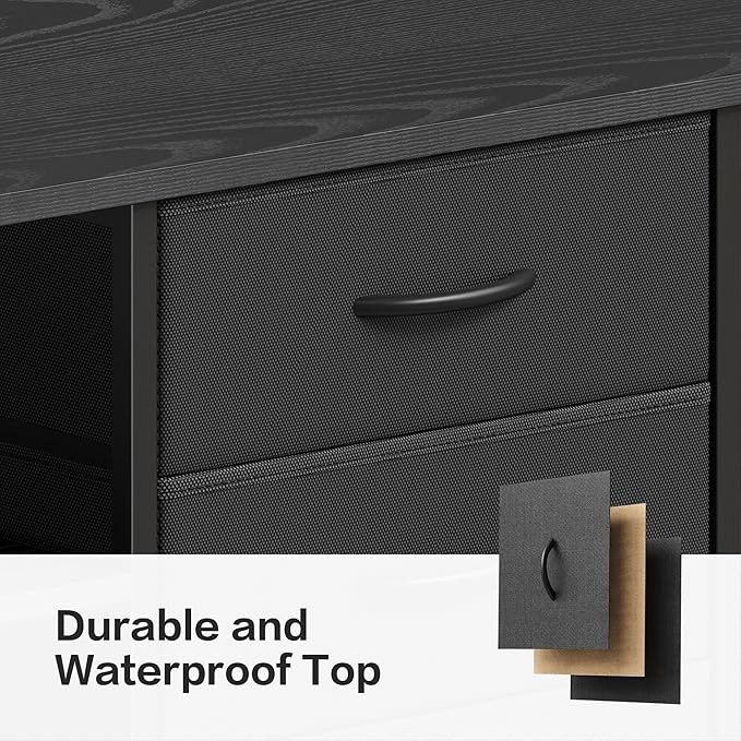 Mobile File CabinetLateral Filing Cabinet with 3 Fabric DrawersRolling Printer Stand with 4 Open Storage Shelf for Home OfficeBlack