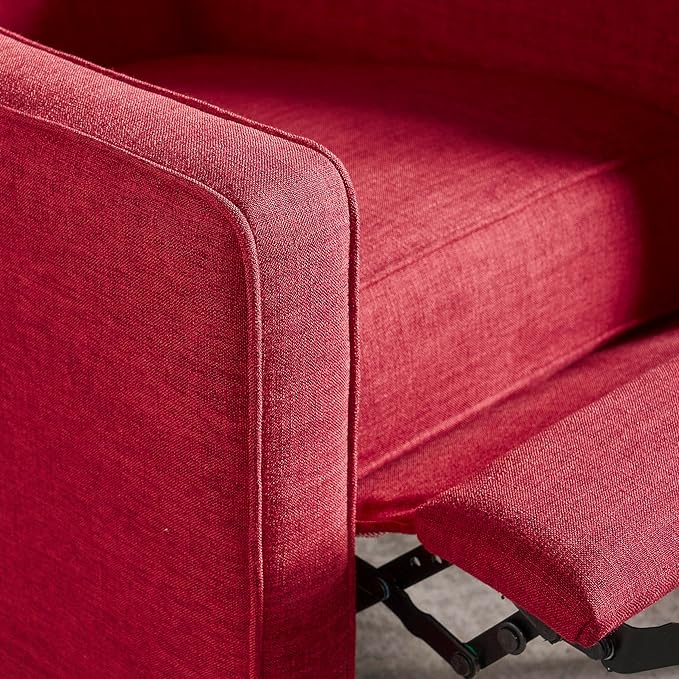 Mid-Century Fabric Rocker Recliner Chair with Tufted Design Adjustable Single Recliner Sofa with Thicker Seat Cushion with Pocket for Living Room Bedroom Apartment (Red Style1)