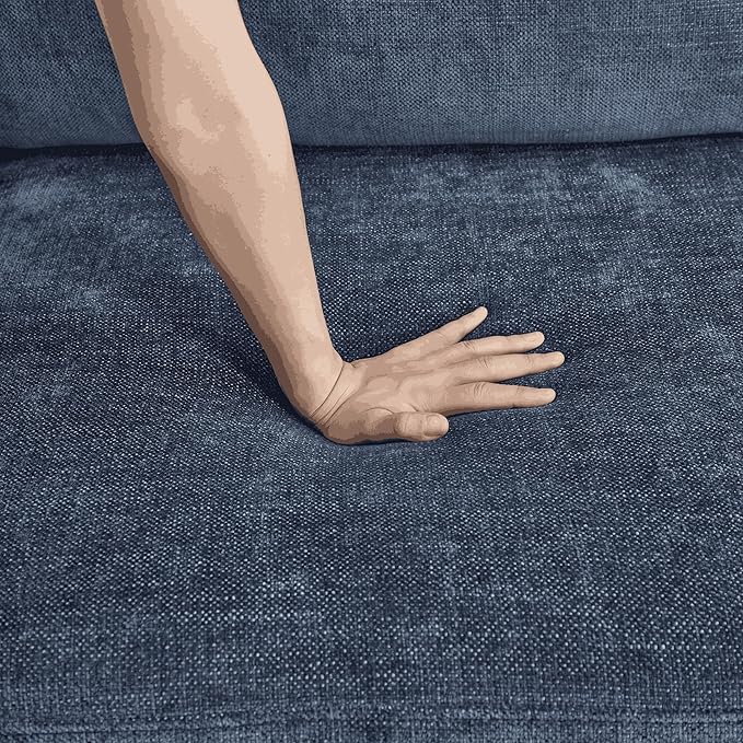 79 inch Modern Classic Upholstered Loveseat Sofa Blue Chenille Fabric Rolled Arms Plush Cushions Living Room Furniture