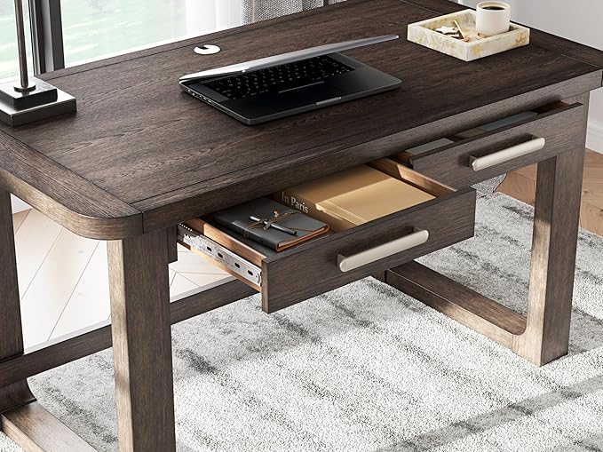 Signature Design by Ashley Breckington Contemporary 56 Home Office Computer Desk with 2 Drawers and Wire Management Dark Brown