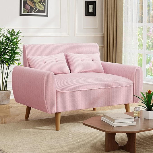 JAMFLY Pink Loveseat Sofa 47.2'' Modern Small Space Sofa Set High Density Sponge Linen Wood 350 lbs Capacity