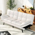 Convertible Faux Leather Sofa CouchMemory Foam Futon Couch BedSmall Splitback Modern Loveseat Sleeper Sofa Bed for Living Room Office Apartment Pear White