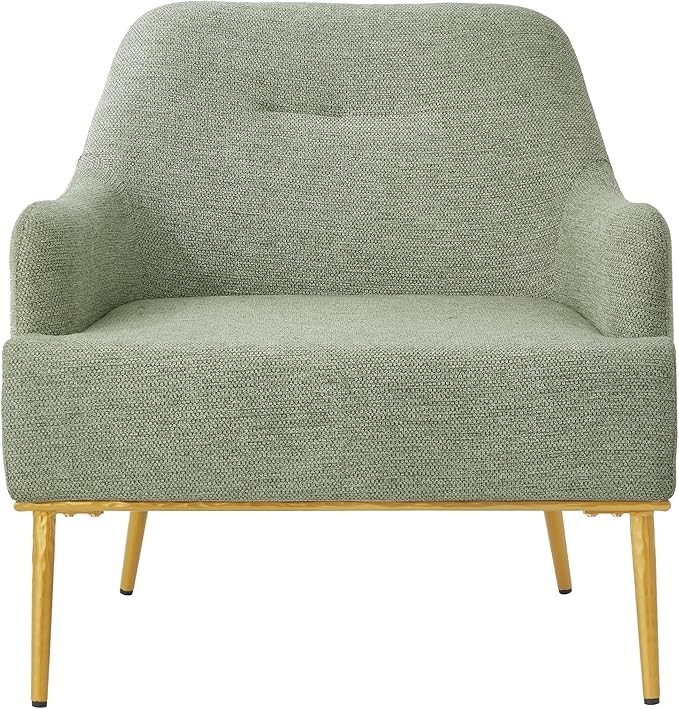 Christopher Knight Home Justin Modern Accent Chair with Metal Legs Chenille Upholstered Lounge Chair Indoor Curved Backrest Armchair Soft Cushion Seating for Living Room Reading Home Green