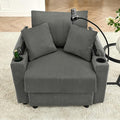 Accent Chair with Storage ArmrestComfy Living Room Chairs with 8'' CushionTwo Cup Holders A Phone Holder for Living RoomGrey