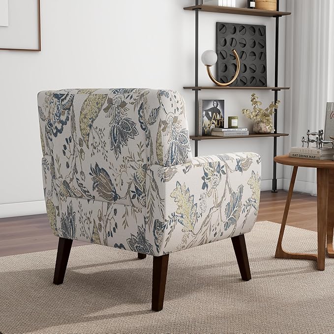 Accent Chair Modern Linen Blend Arm Chair for Living Room Bedroom Comfy High-Resilient Sponge Reading Chair for Small Spaces (Pattern Leaf Set of 1)