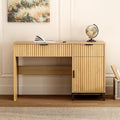 47 Executive Desk with Fluted Drawers Wooden Home Office Desk with Storage Cabinet Charging Station Metal Legs Modern Farmhouse Computer Desk for Work Study Natural Oak