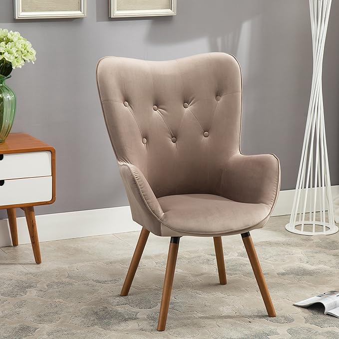 Roundhill Furniture Doarnin Contemporary Silky Velvet Tufted Button Back Accent Chair Taupe