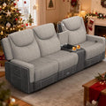 Recliner Sofa 2 - Way Multi - Function Manual 3 Seater Couch with Cup Holders Storage &amp USB Ports Modern Multifunctional Sofa Grey Linen &amp Leather Reclining Couch for Living Room