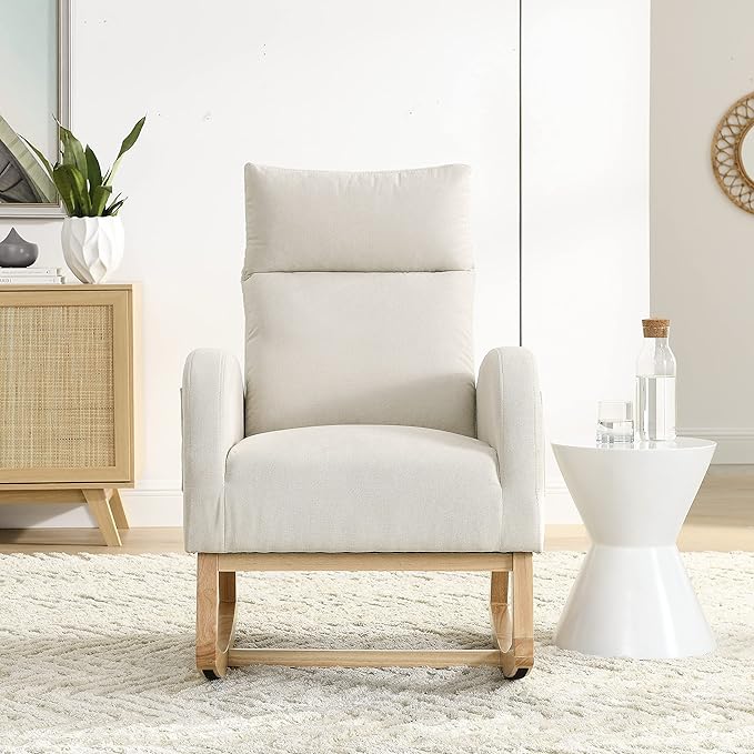 27.6 W Modern Accent High Backrest Living Room Lounge Arm Rocking Chair Two Side Pocket