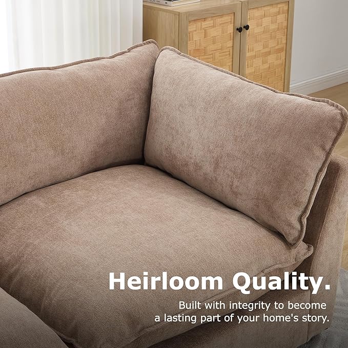 Modular Sectional Sofa Oversized Chenille Cloud Couch Deep Comfy Seat 3-Seater Sofas Couches for Living Room Khaki | Premium Chenille Without Compress Oversized Cloud Comfort Thick Cushions