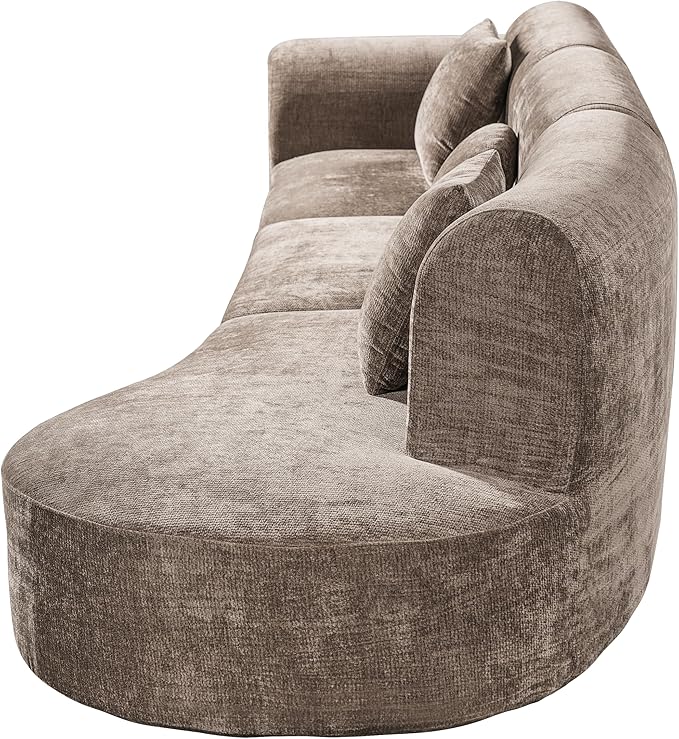 Christopher Knight Home Grelyn 140 Modular Sectional Sofa Couch Wool Fabric Boneless Cloud Couch Fully Compressed Home Sofa Living Room 3-Piece Lounge Sofa with Chaise Fully Assembled Brown