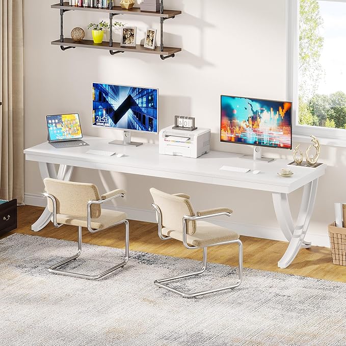 Tribesigns 2-Person Office Computer Desk 78.7-Inch Extra Long Desk Large Double Writing Desk for Home Office Workstation Work Desk for Two People with Stylish Legs (White)