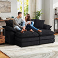 Oversized Chaise Lounge Chair Indoor with Ottoman 80.5W Corduroy Upholstered Modern Loveseat Sofa Deep Seat Modular Sectional Cloud Couch Sofa Comfy Reclining Sleeper Chair for Living Room Black