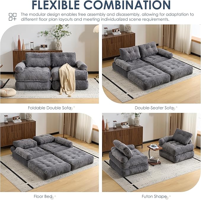 Folding Sofa Bed with ArmrestConvertible Sleeper Chair for Adults Folding Sofa Bed Foam Filling Couch with PillowSleeper Chairs Single Size Floor MattressGrey