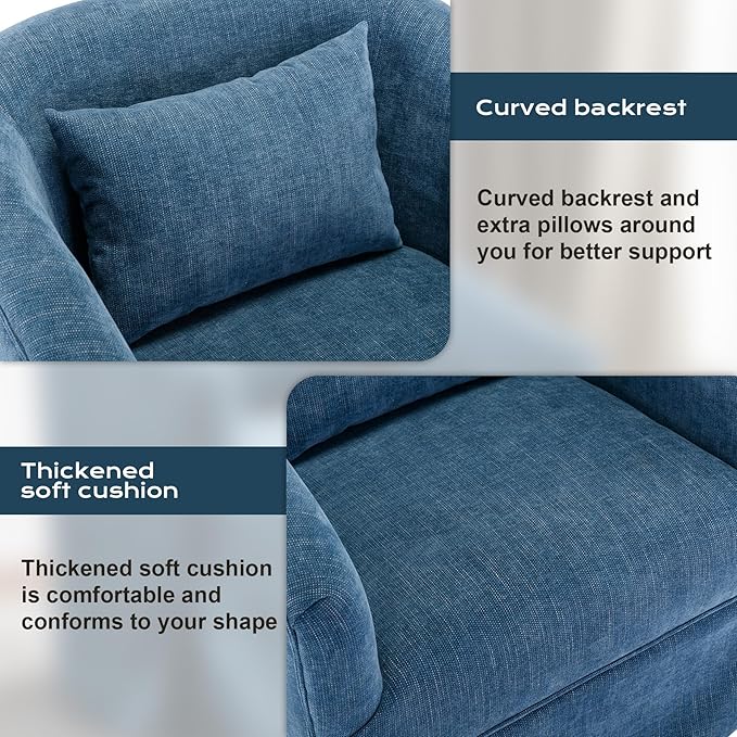 Swivel Accent Chair Comfy Modern Swivel Barrel Chair with Skirt Thick Cushion 360°Upholstered Chenille Small Single Sofa Club Armchair for Living Room Bedroom Nursery Lounge Blue