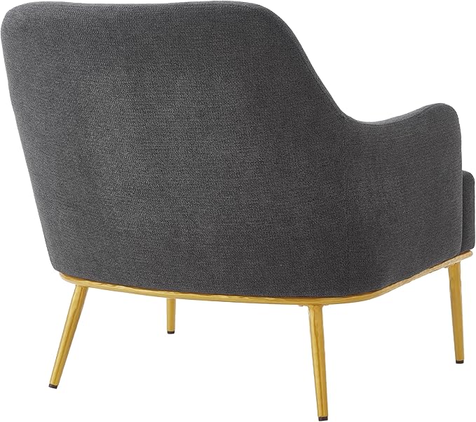Modern Accent Chair with Curved Backrest Chenille Fabric Upholstered Armchair with Gold Metal Legs Single Sofa Chair for Living Room Reading Corner (Dark Gray14)