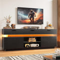LIKIMIO Black TV Stand for TVs 85 inch Entertainment Center with Power Outlets &amp LED Lights TV Media Console Table with Cabinets Drawers and Open Storage Shelves Modern TV Stand for Living Roo