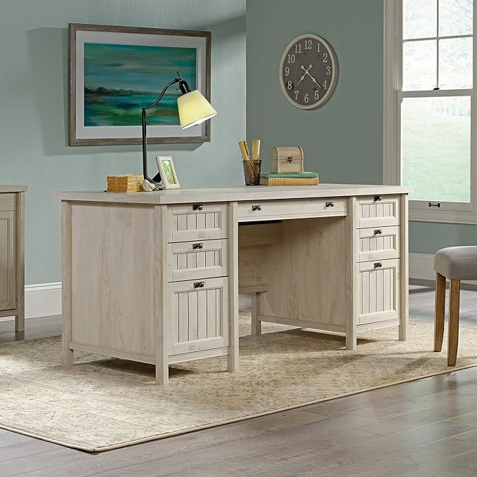 Sauder Costa Office Desk with Drawers Executive Desk with File Drawer Storage in Chalked Chestnut