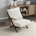 Lexicon Mid Century Modern Accent Chair Pascal Brown Solid Rubberwood Frame Reversible Back Cushion Woven Chenille Upholstered Reading Chair for Living Room/Bedroom/Office Beige