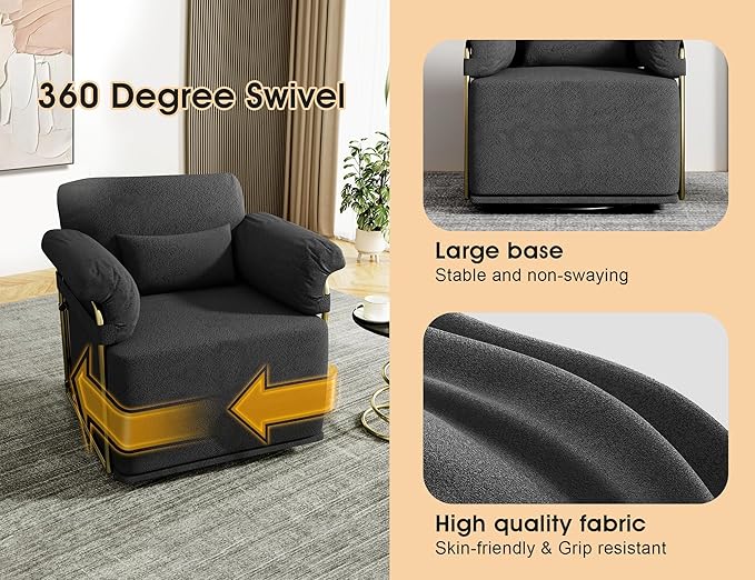 J.M.Deco Swivel Accent Sofa Chair Velvet Upholstered Reading Chair &amp Comfortable Armchair for Living Room Bedroom Reading Room Office (Square Seat * Black)