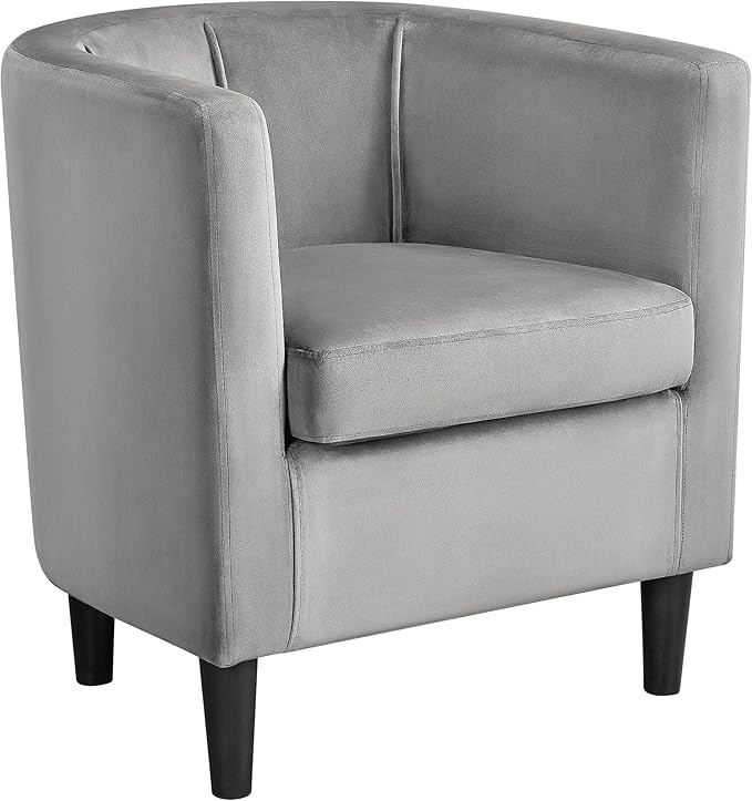 Yaheetech Accent Chair Modern Velvet Armchairs with Big Ample Seat Half Rounded Back Cozy Upholstered Barrel Sofa Chair for Living Room Bedroom Waiting Room Gray
