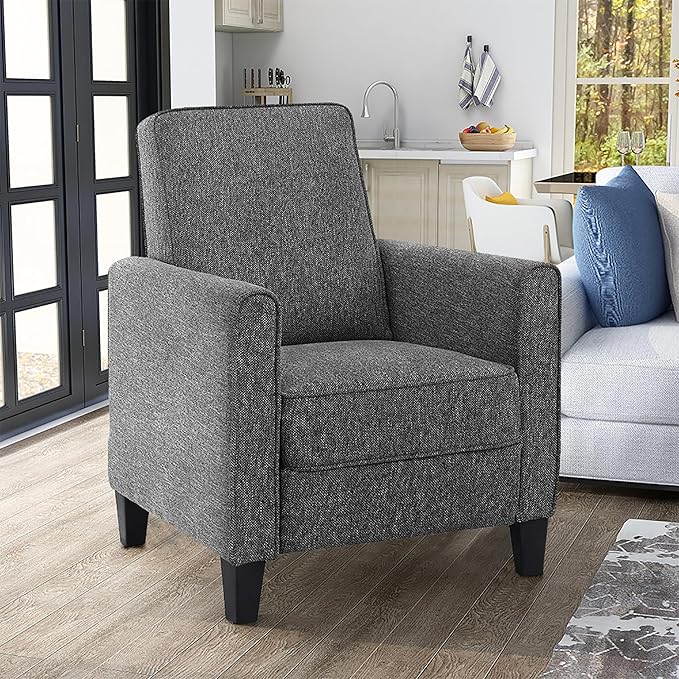 24/7 Shop at Home Mulvane Modern Recliner Chair with Push Back &amp Foot Rest Single Couch with Fabric Upholstered &amp Plastic Legs Sofa Reclinable Individual for Bedroom Living Room Home Offic